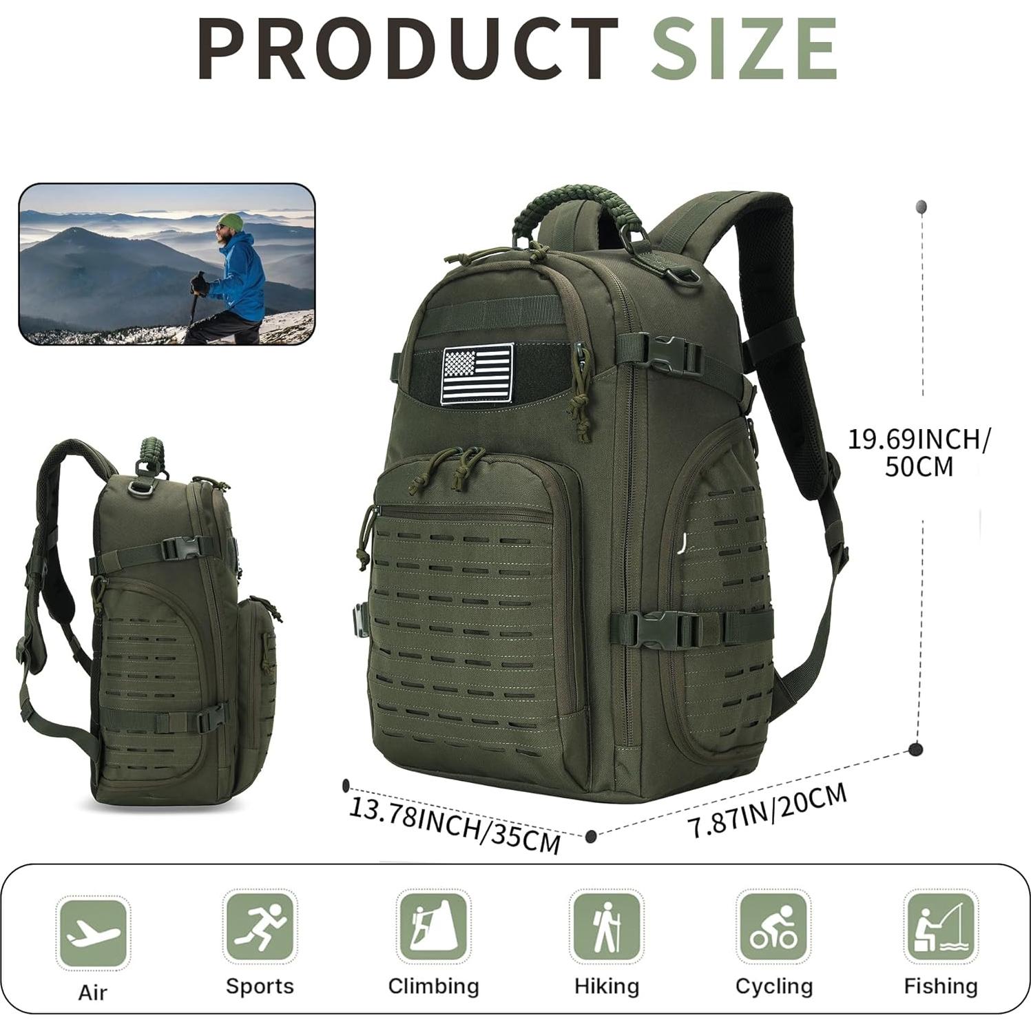 Mochila de Senderismo 30L Oxford Ripstop Verde Ejército
