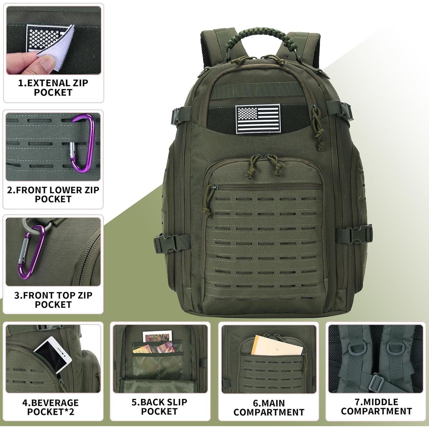 Mochila de Senderismo 30L Oxford Ripstop Verde Ejército