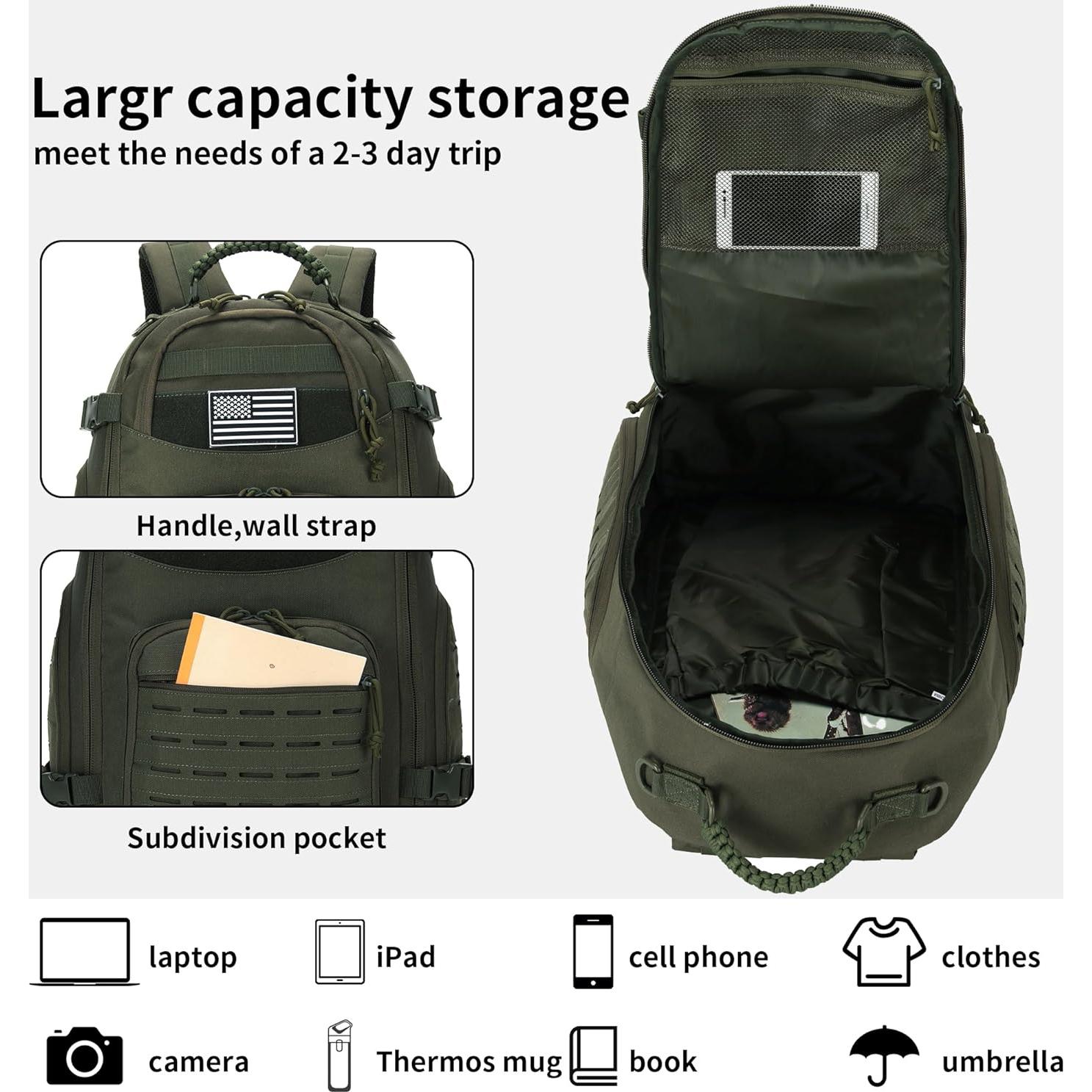 Mochila de Senderismo 30L Oxford Ripstop Verde Ejército