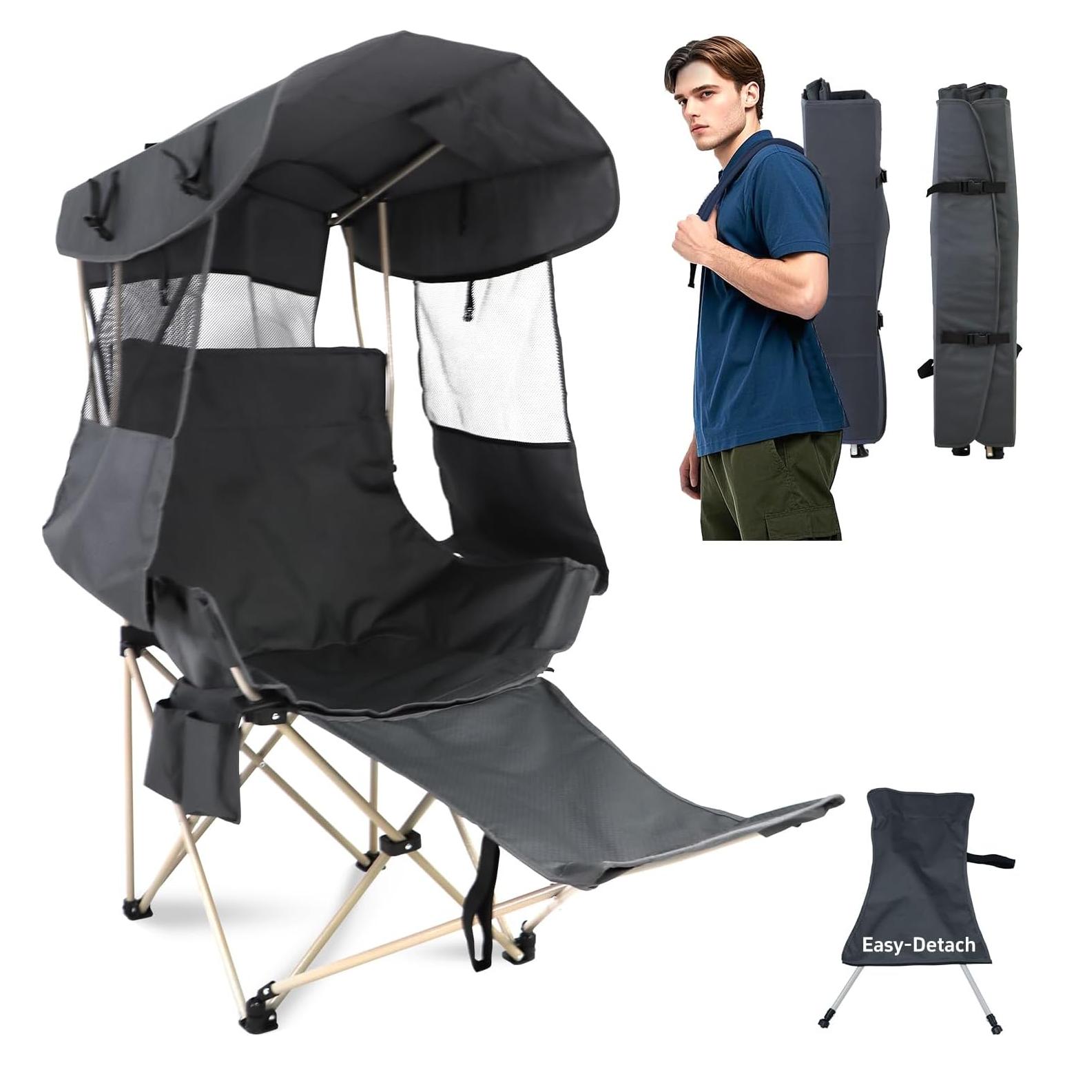 Silla de Camping Plegable The Treasmap con Dosel Gris