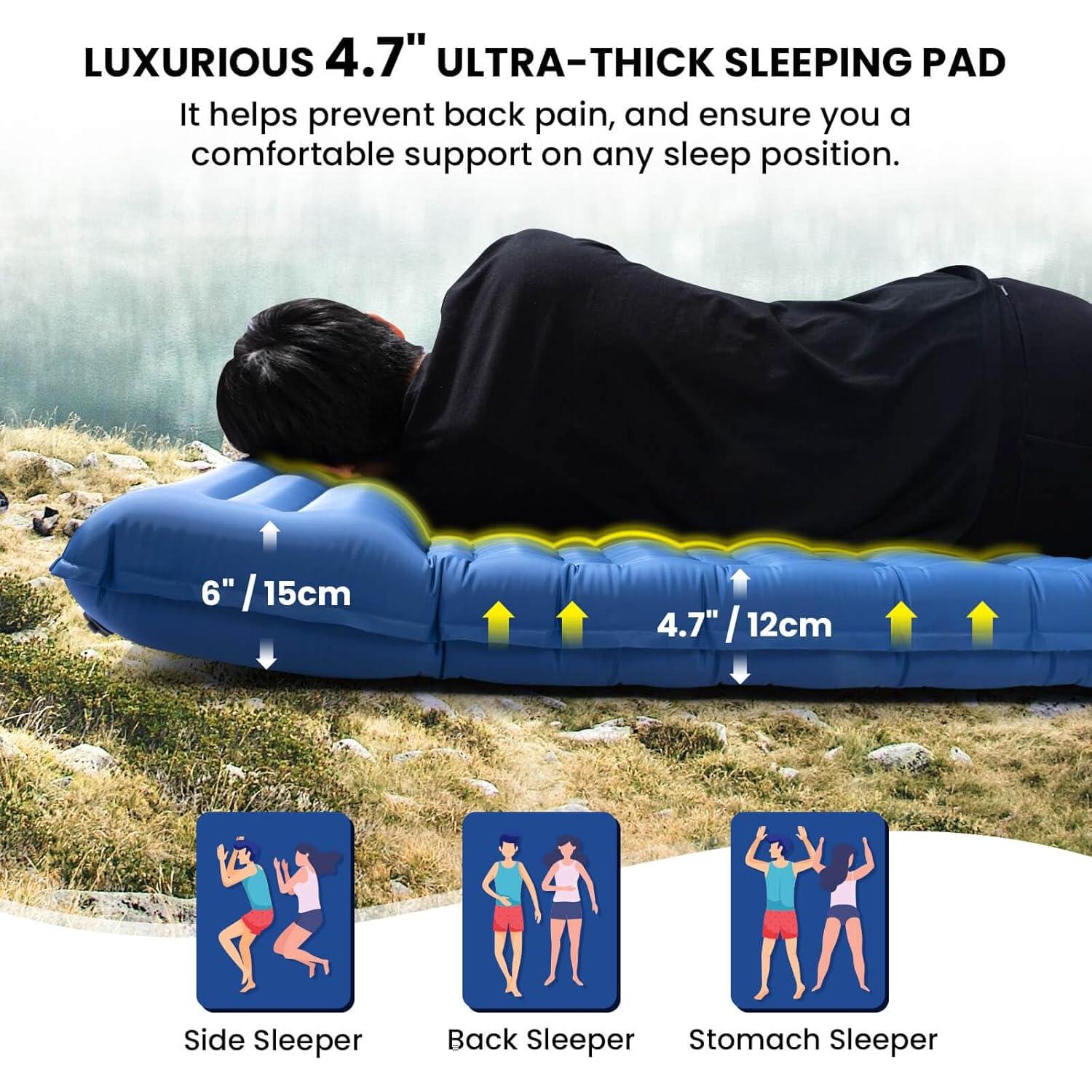 Colchón Doble Inflable Pallfi 11.89 cm para Camping Azul