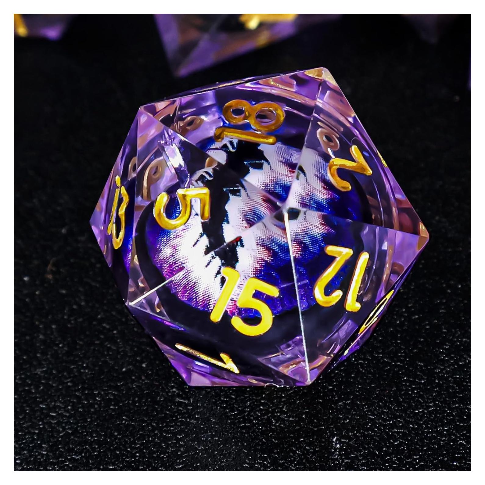 Juego de Dados DND Resina Ojo de Dragón 7 Piezas Púrpura