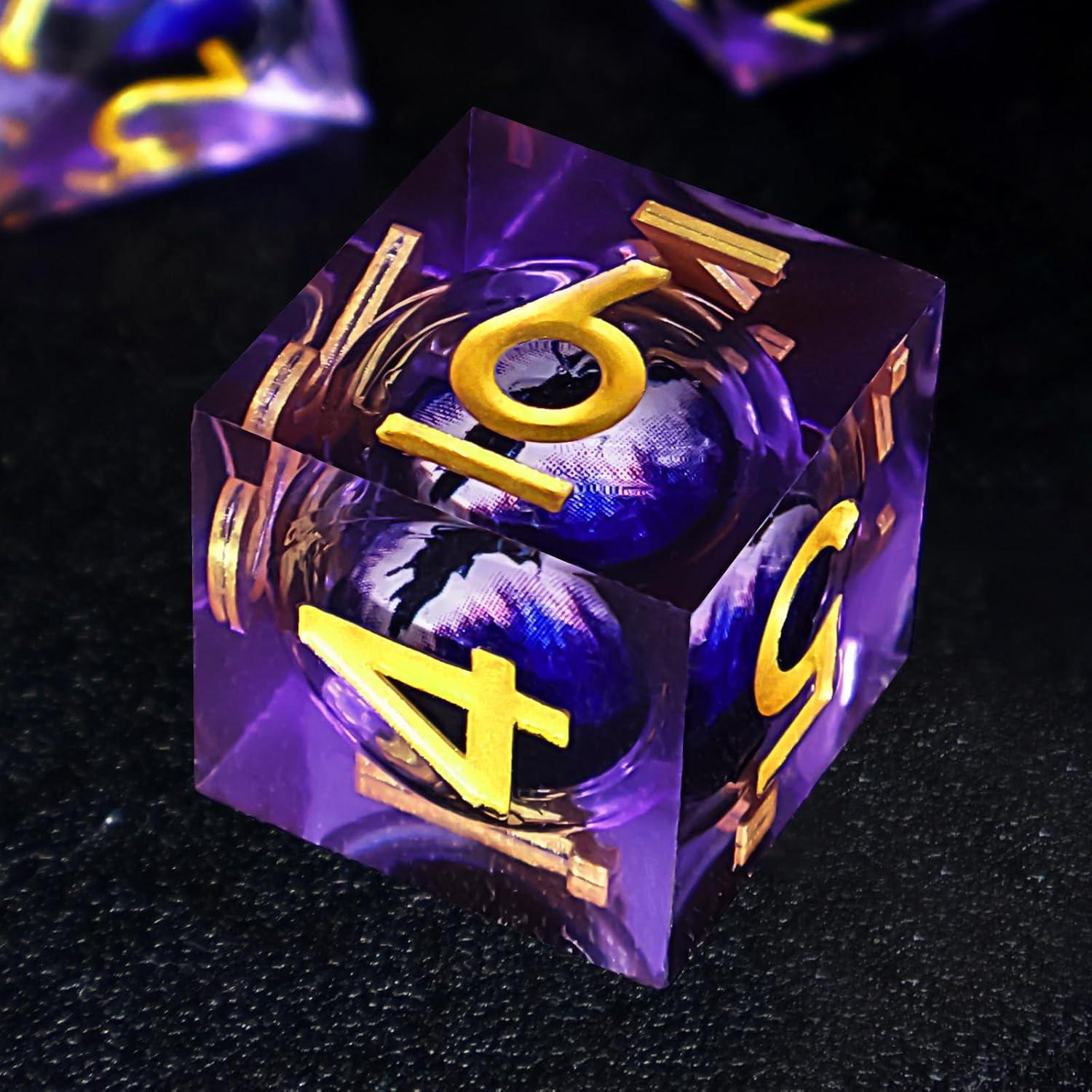 Juego de Dados DND Resina Ojo de Dragón 7 Piezas Púrpura