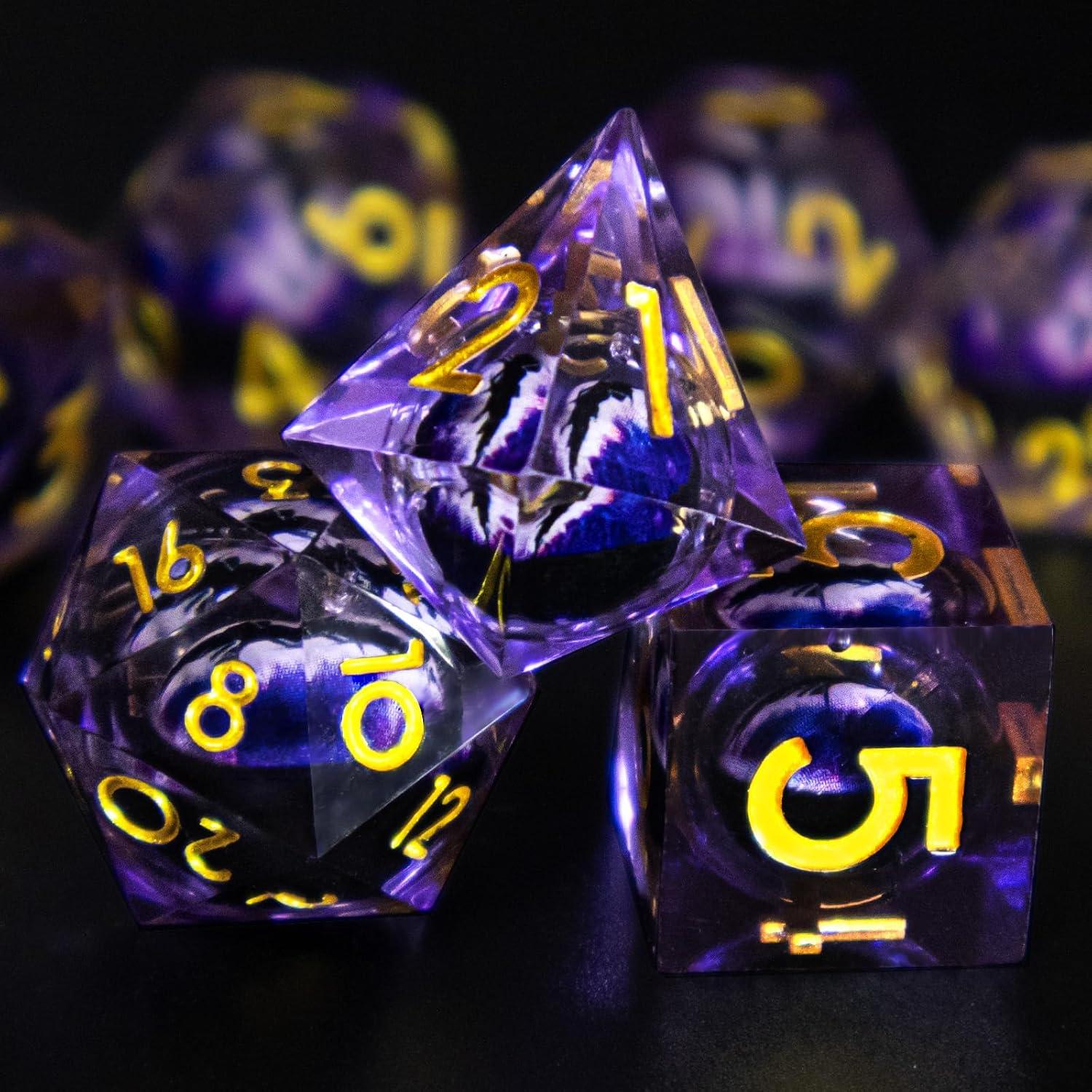 Juego de Dados DND Resina Ojo de Dragón 7 Piezas Púrpura