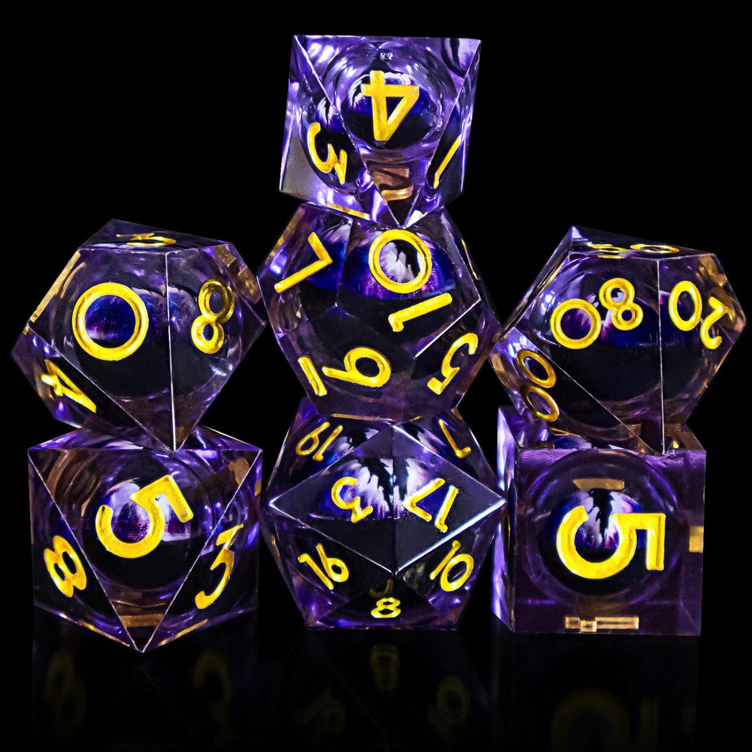 Juego de Dados DND Resina Ojo de Dragón 7 Piezas Púrpura
