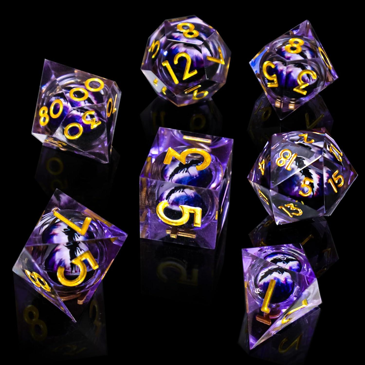 Juego de Dados DND Resina Ojo de Dragón 7 Piezas Púrpura