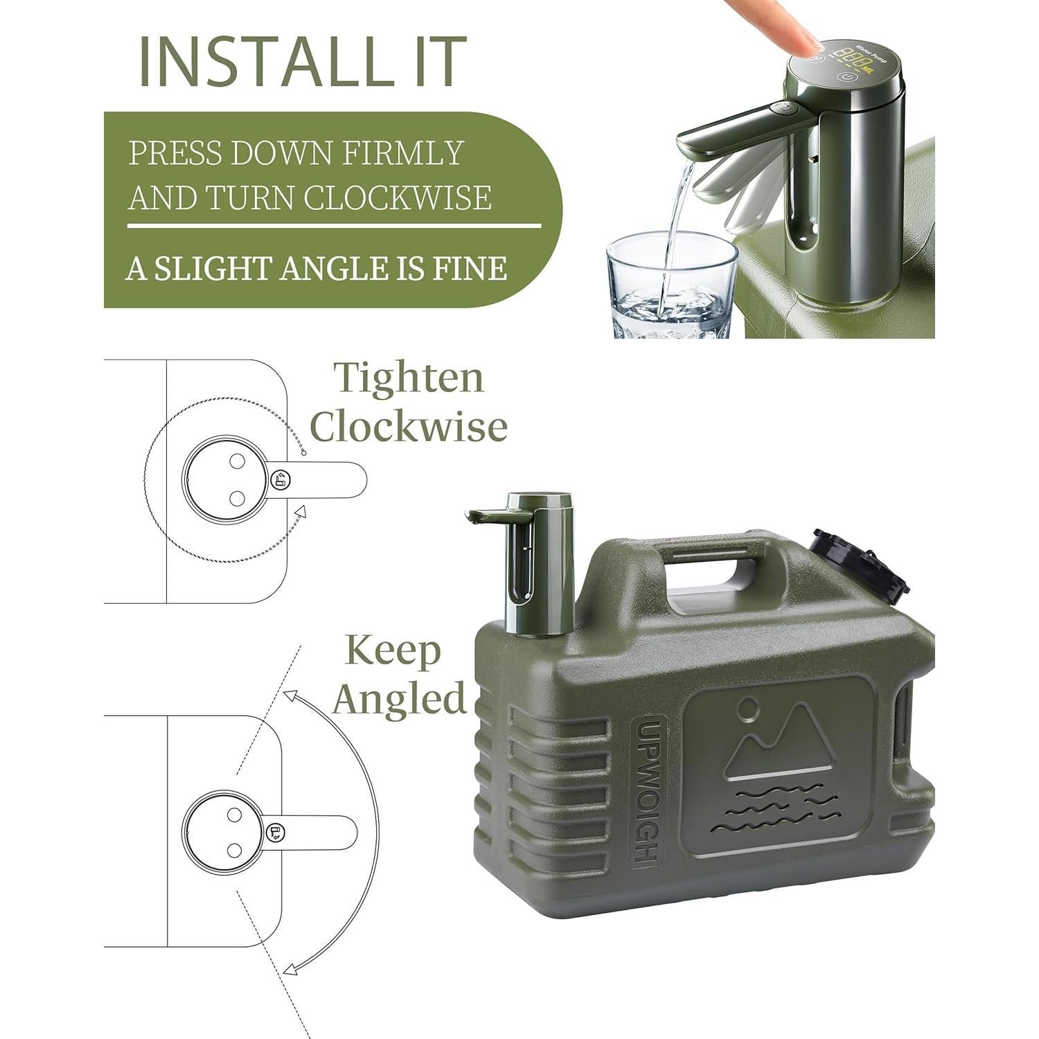 Jarra de Agua Portátil UPWOIGH 19L con Bomba Táctil Verde Militar