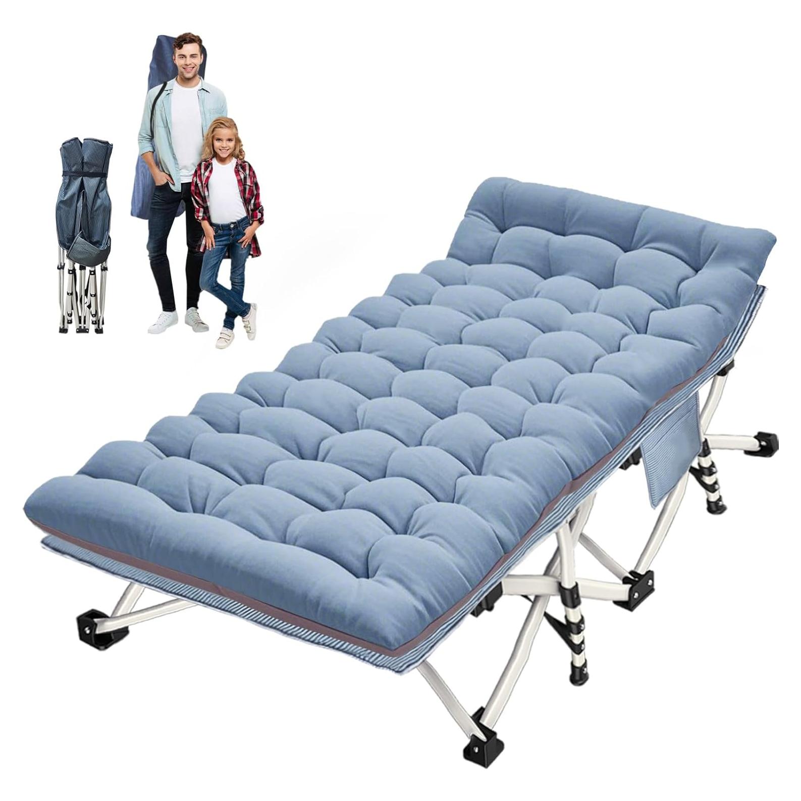 Cama de Camping XXL Plegable con Colchón Grueso y Bolsa Gris