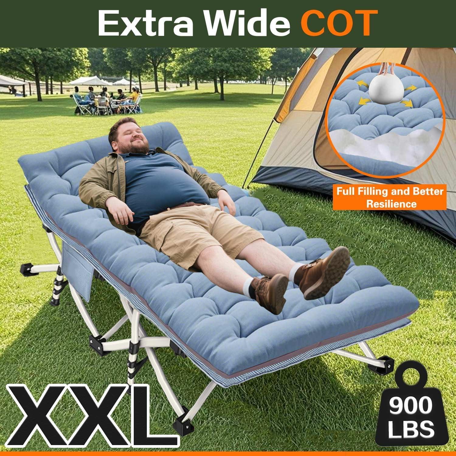 Cama de Camping XXL Plegable con Colchón Grueso y Bolsa Gris