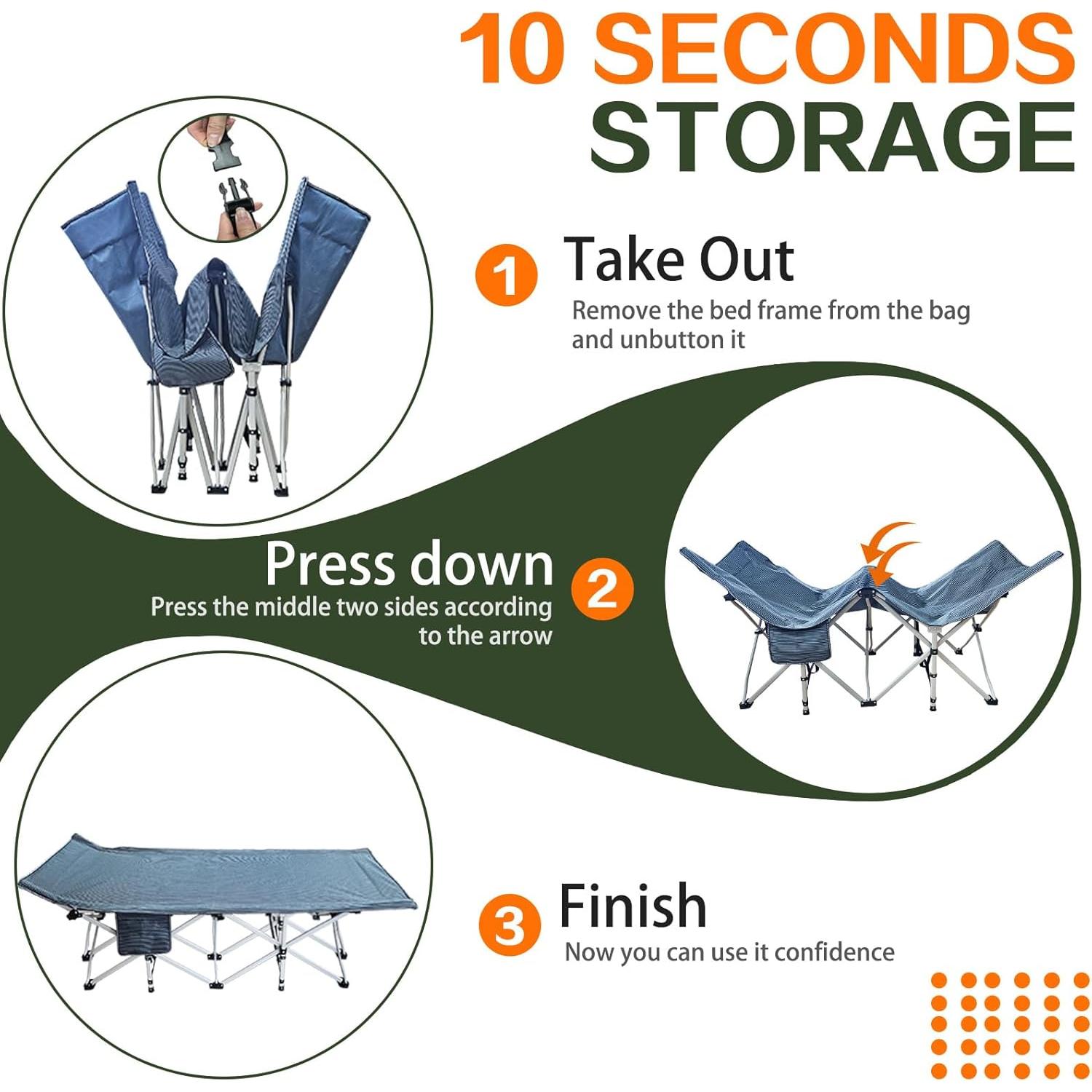 Cama de Camping XXL Plegable con Colchón Grueso y Bolsa Gris