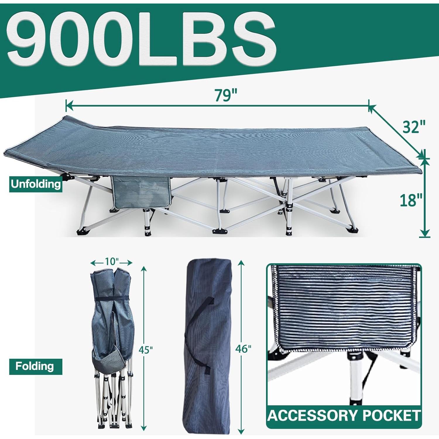 Cama de Camping XXL Plegable con Colchón Grueso y Bolsa Gris