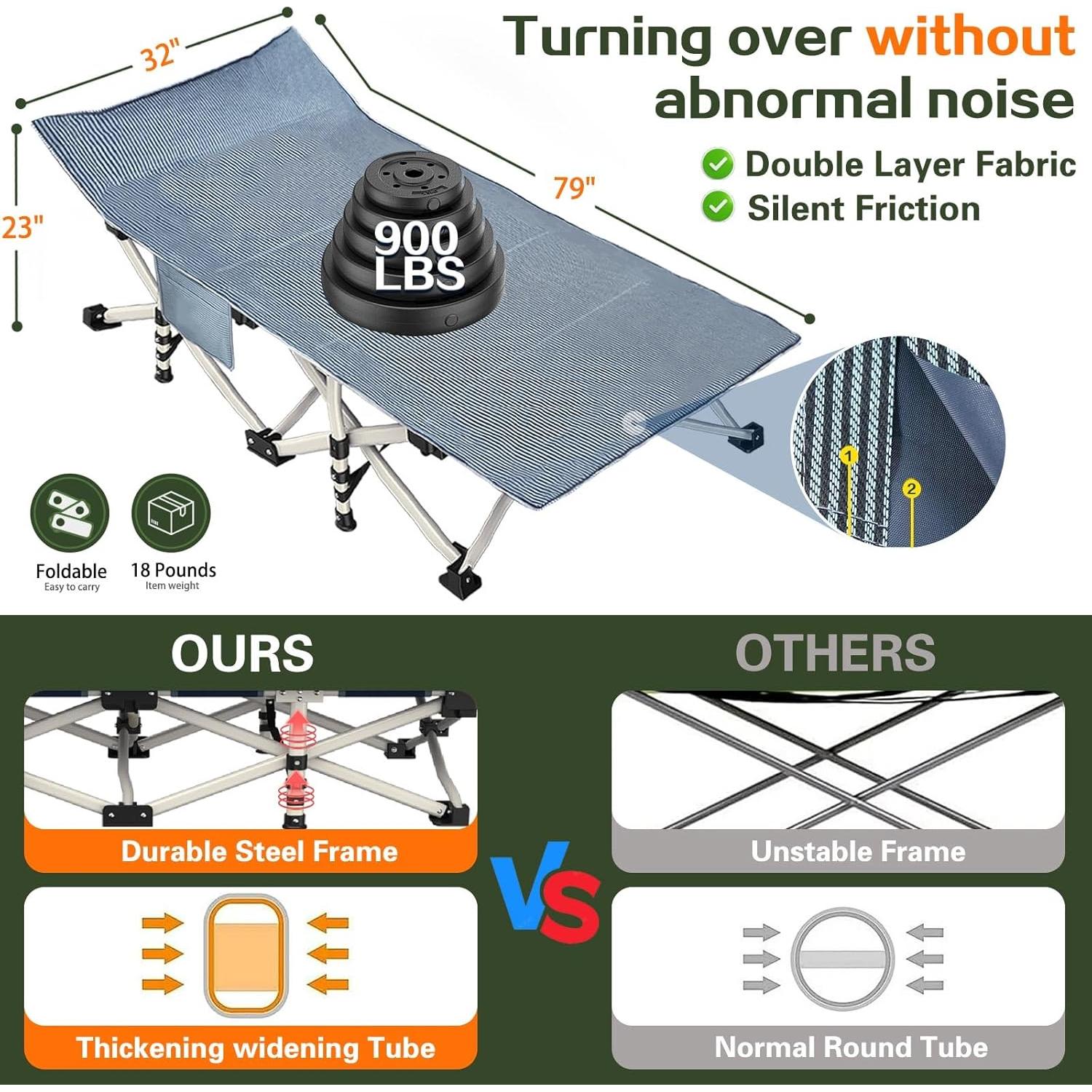 Cama de Camping XXL Plegable con Colchón Grueso y Bolsa Gris