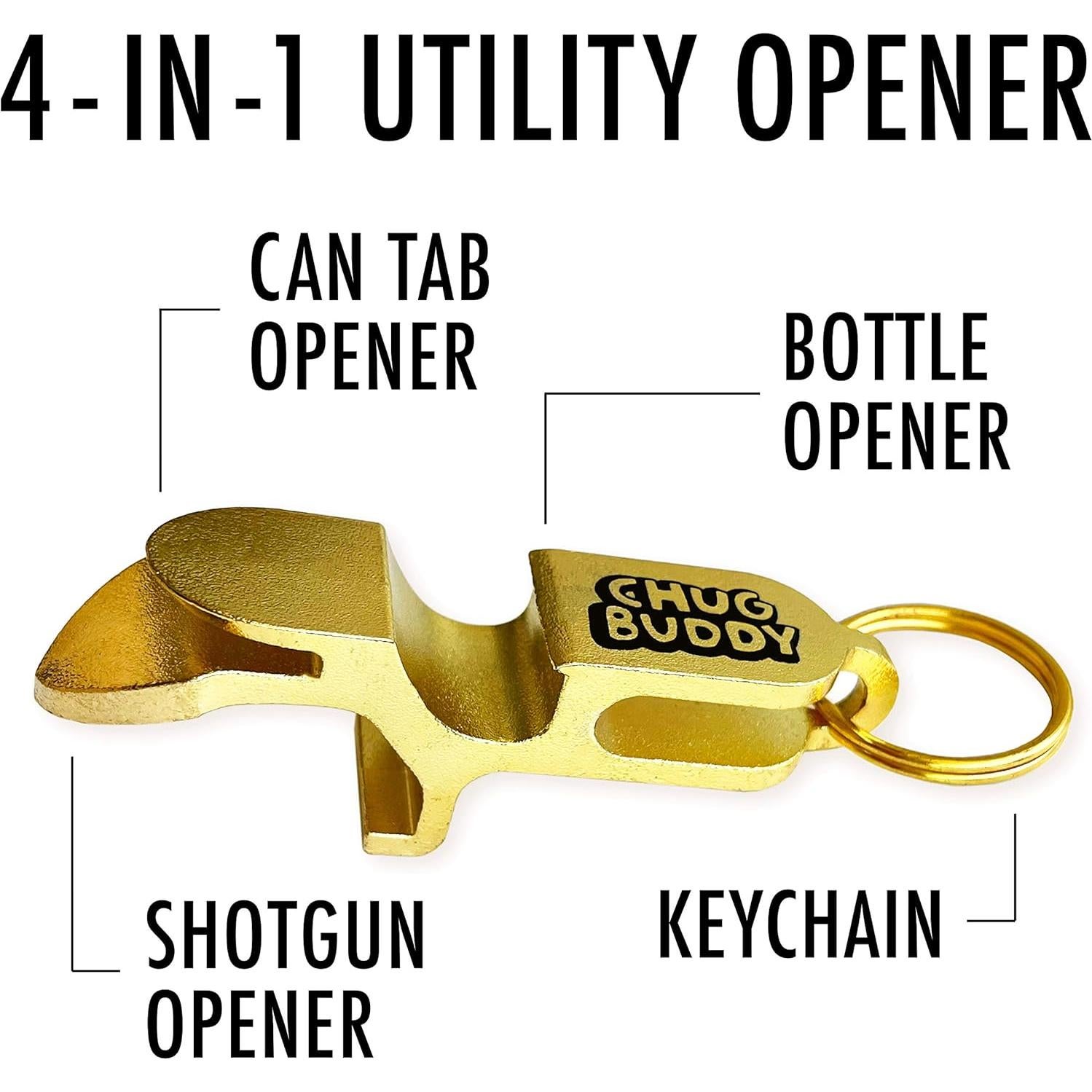 Abridor de Latas 4 en 1 Chug Buddy Dorado - Herramienta Multiuso