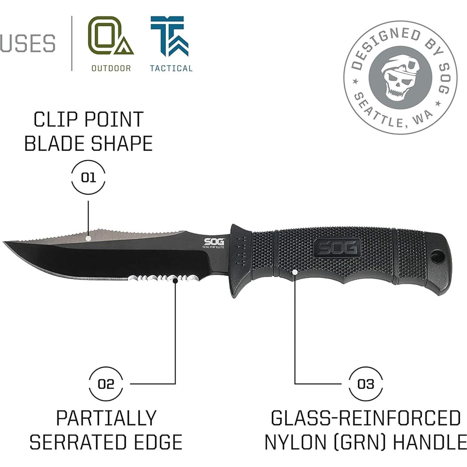 Cuchillo Táctico SOG Seal Pup Elite 12.06 cm con Funda