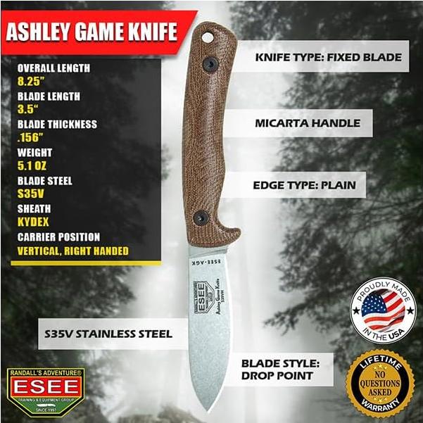 Cuchillo de Caza ESEE AGK con Funda Kydex 20.96 cm Marrón