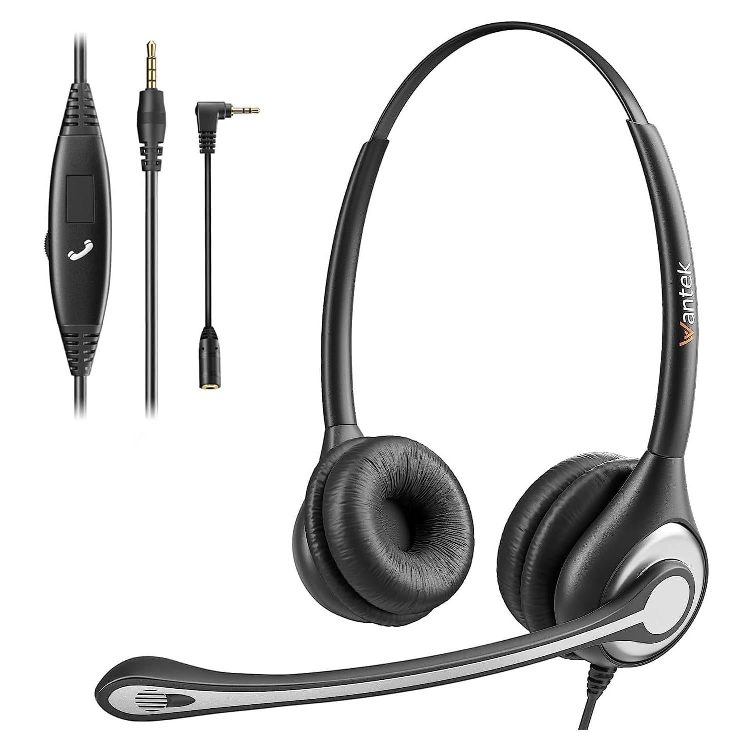 Cell Phone Headset with Microphone Noise Cancelling & Call Controls, 3.5mm Computer Headphones for Samsung PC Business Skype Softphone Call Center Office, Clear Chat, Ultra Comfort