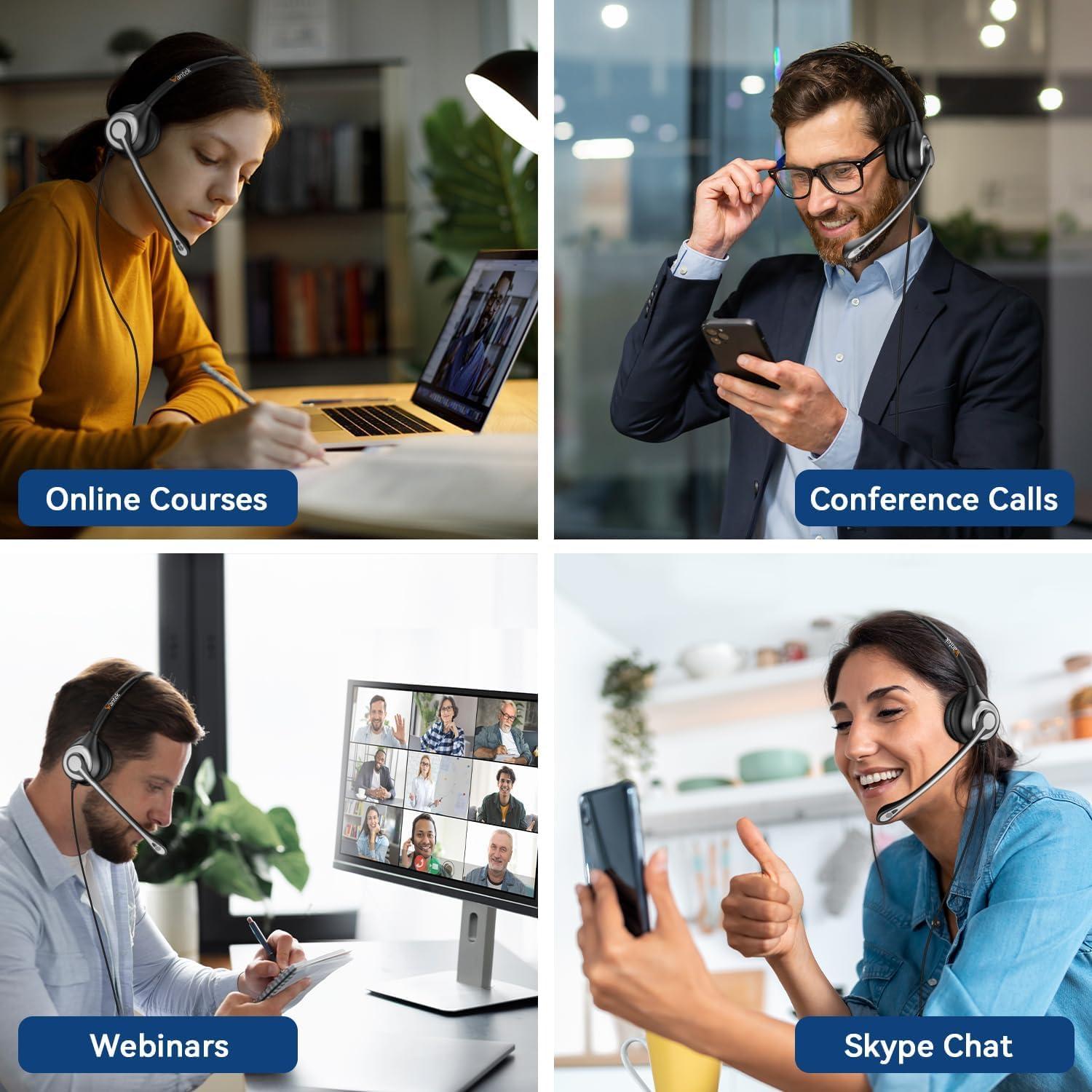 Cell Phone Headset with Microphone Noise Cancelling & Call Controls, 3.5mm Computer Headphones for Samsung PC Business Skype Softphone Call Center Office, Clear Chat, Ultra Comfort