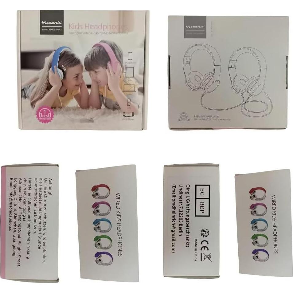 Kids Headphones with Cord, Toddler Headphones with Sharing Function, 85dB/93dB Safe Volume Limit, for Toddler Children Baby Boys Girls On-line Study, School, Travel use (Blue)