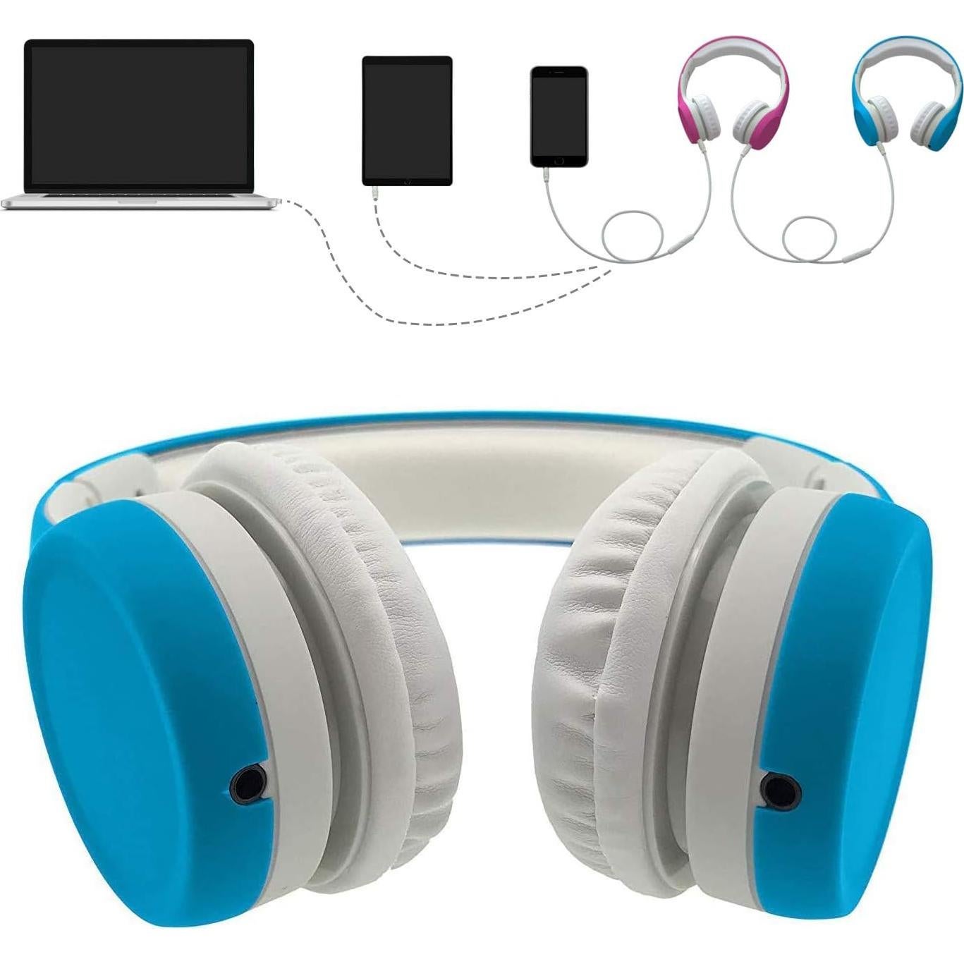 Kids Headphones with Cord, Toddler Headphones with Sharing Function, 85dB/93dB Safe Volume Limit, for Toddler Children Baby Boys Girls On-line Study, School, Travel use (Blue)