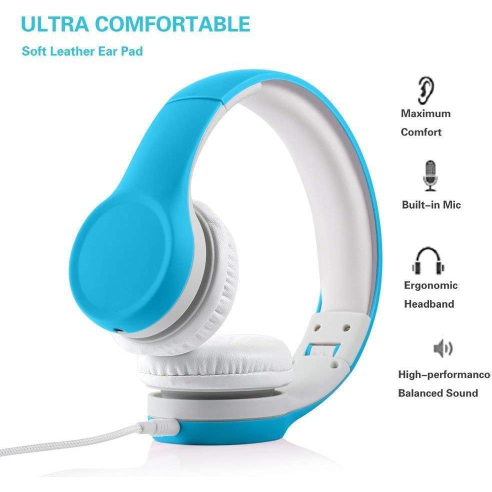 Kids Headphones with Cord, Toddler Headphones with Sharing Function, 85dB/93dB Safe Volume Limit, for Toddler Children Baby Boys Girls On-line Study, School, Travel use (Blue)