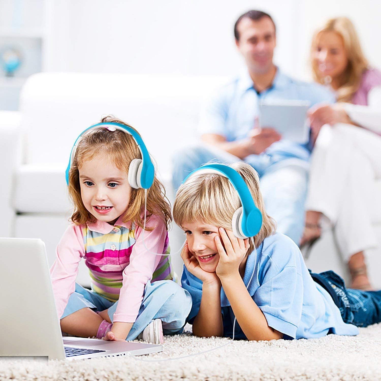 Kids Headphones with Cord, Toddler Headphones with Sharing Function, 85dB/93dB Safe Volume Limit, for Toddler Children Baby Boys Girls On-line Study, School, Travel use (Blue)