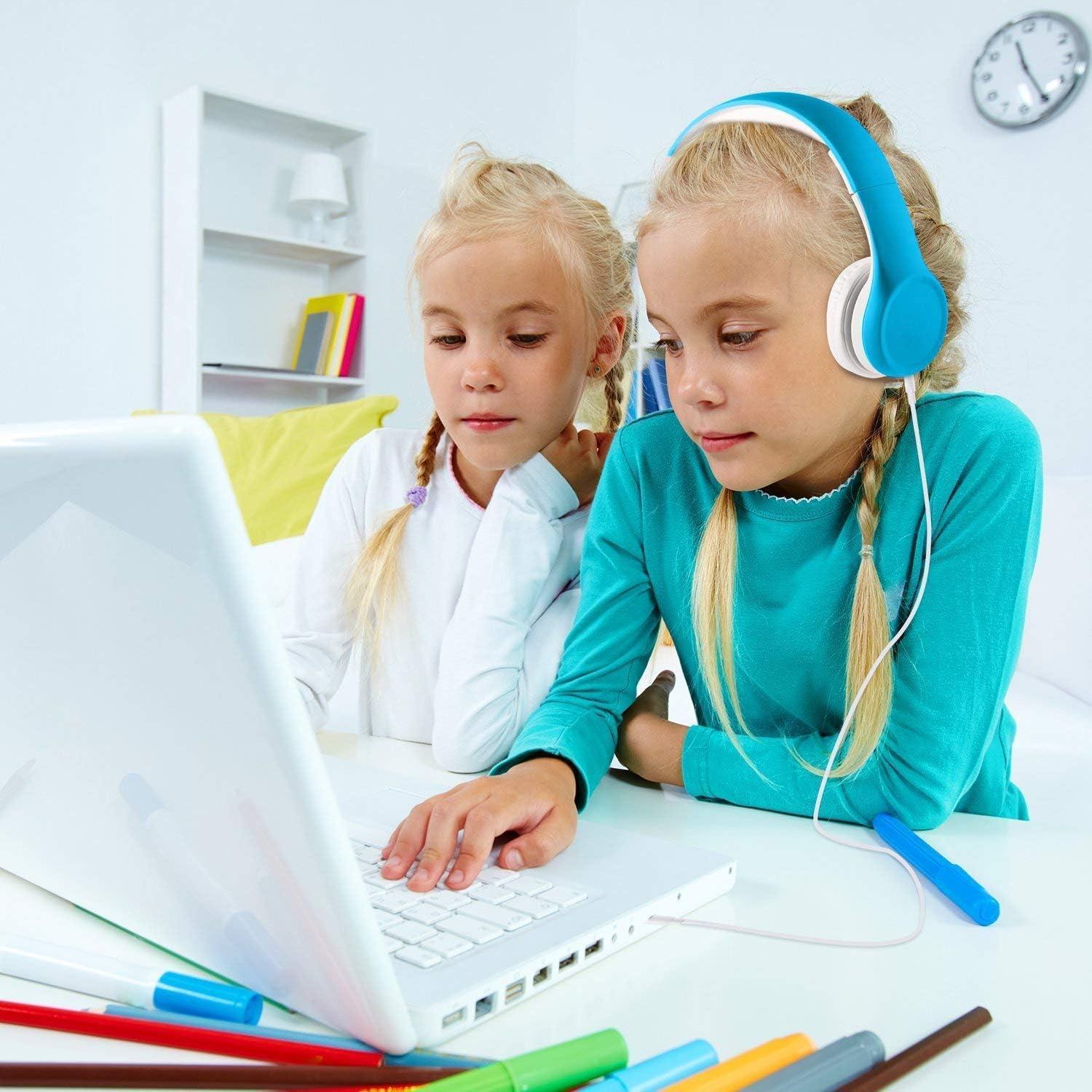 Kids Headphones with Cord, Toddler Headphones with Sharing Function, 85dB/93dB Safe Volume Limit, for Toddler Children Baby Boys Girls On-line Study, School, Travel use (Blue)