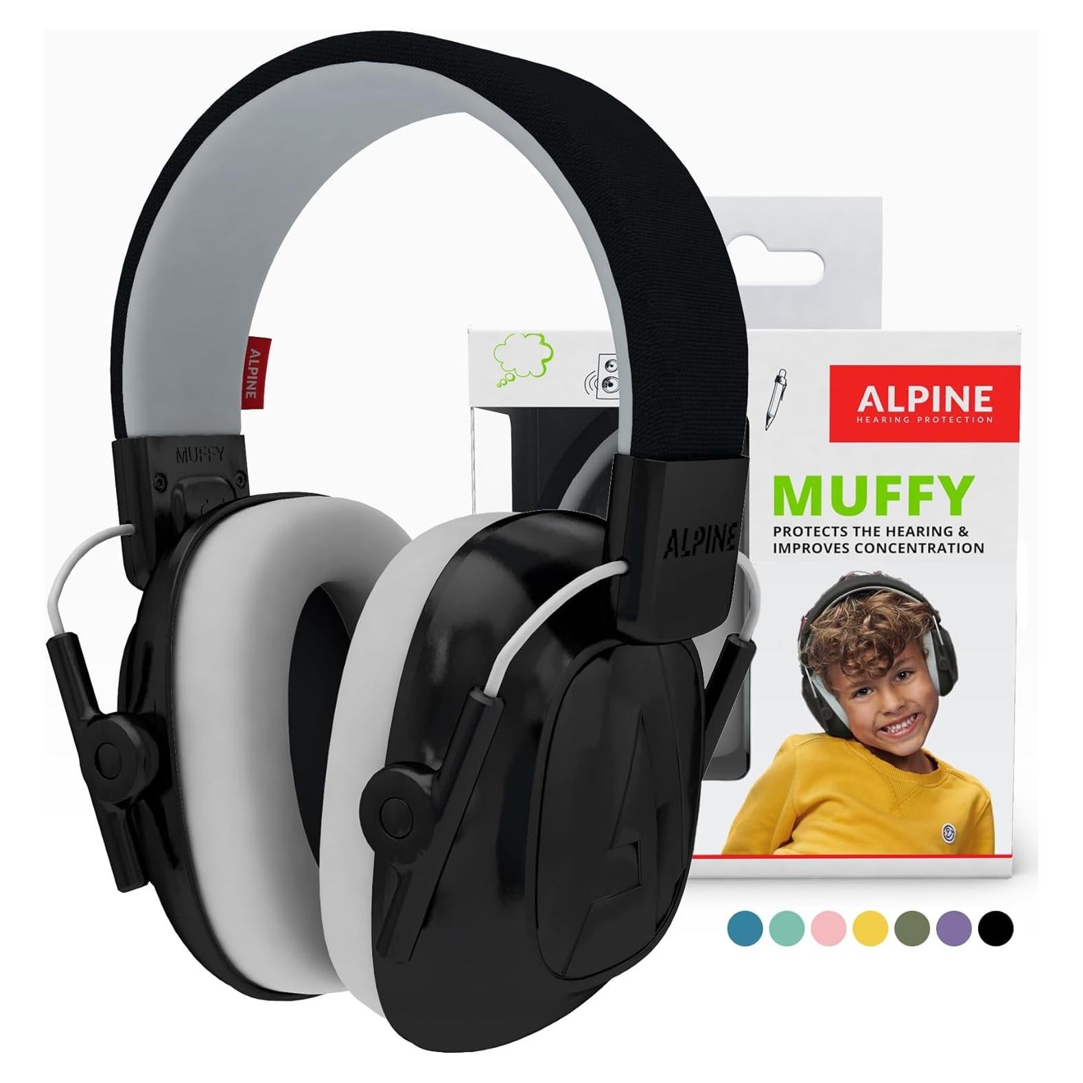 Alpine Muffy Kids - Hearing Protection - CE & ANSI Certified - Adjustable for Ages 3-16 years - Noise Cancelling Headphones - 25dB Sound Reduction Ideal for Protection and Concentration Aid – Black