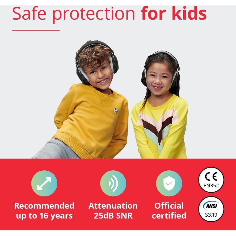 Alpine Muffy Kids - Hearing Protection - CE & ANSI Certified - Adjustable for Ages 3-16 years - Noise Cancelling Headphones - 25dB Sound Reduction Ideal for Protection and Concentration Aid – Black