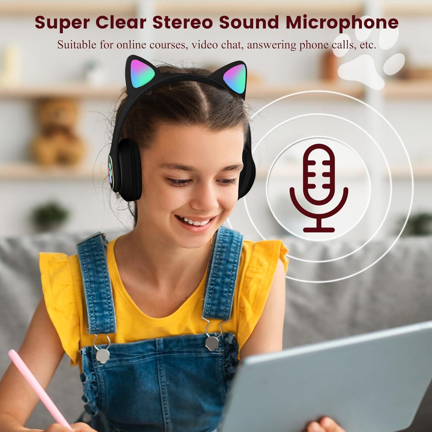 Auriculares Inalámbricos Bluetooth para Niños DVUIYYL B35 con Orejas de Gato