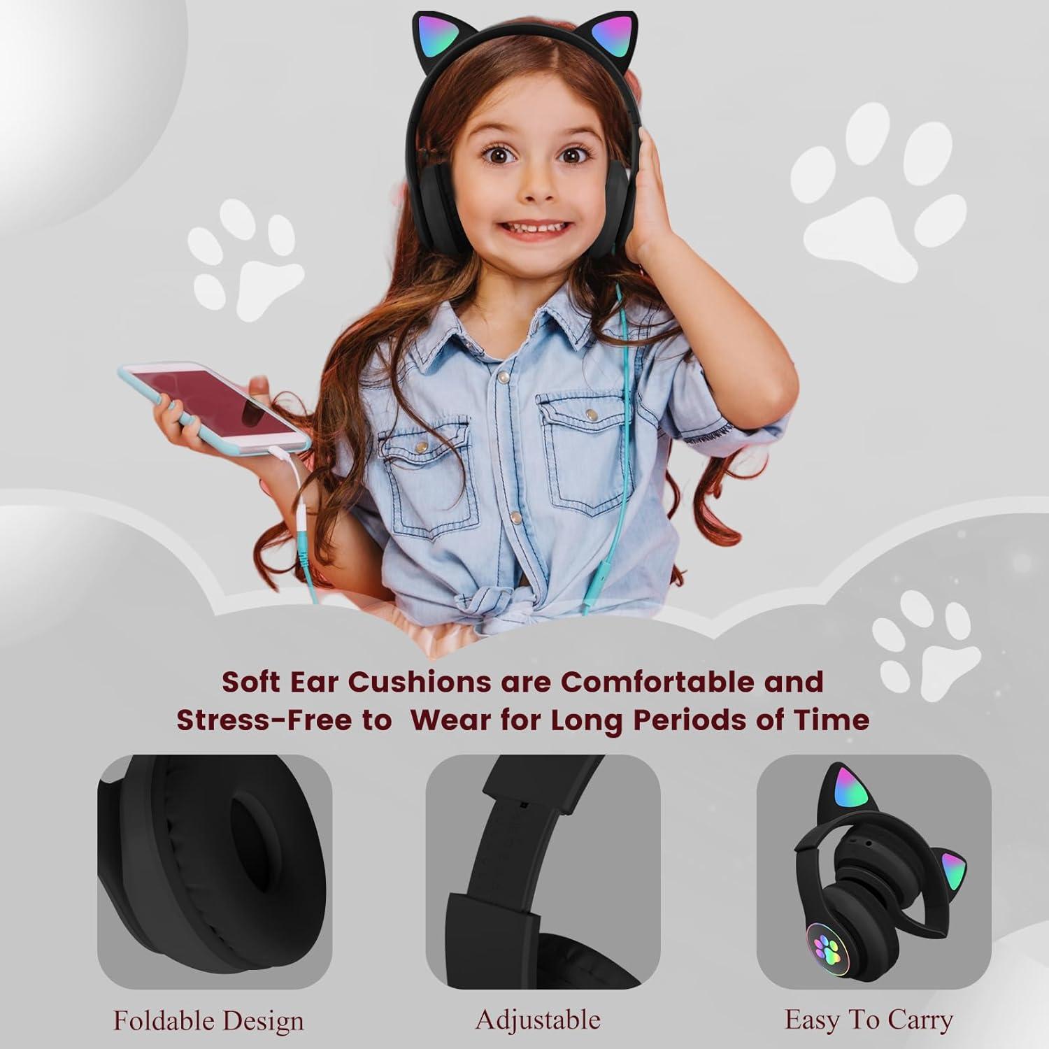 Auriculares Inalámbricos Bluetooth para Niños DVUIYYL B35 con Orejas de Gato