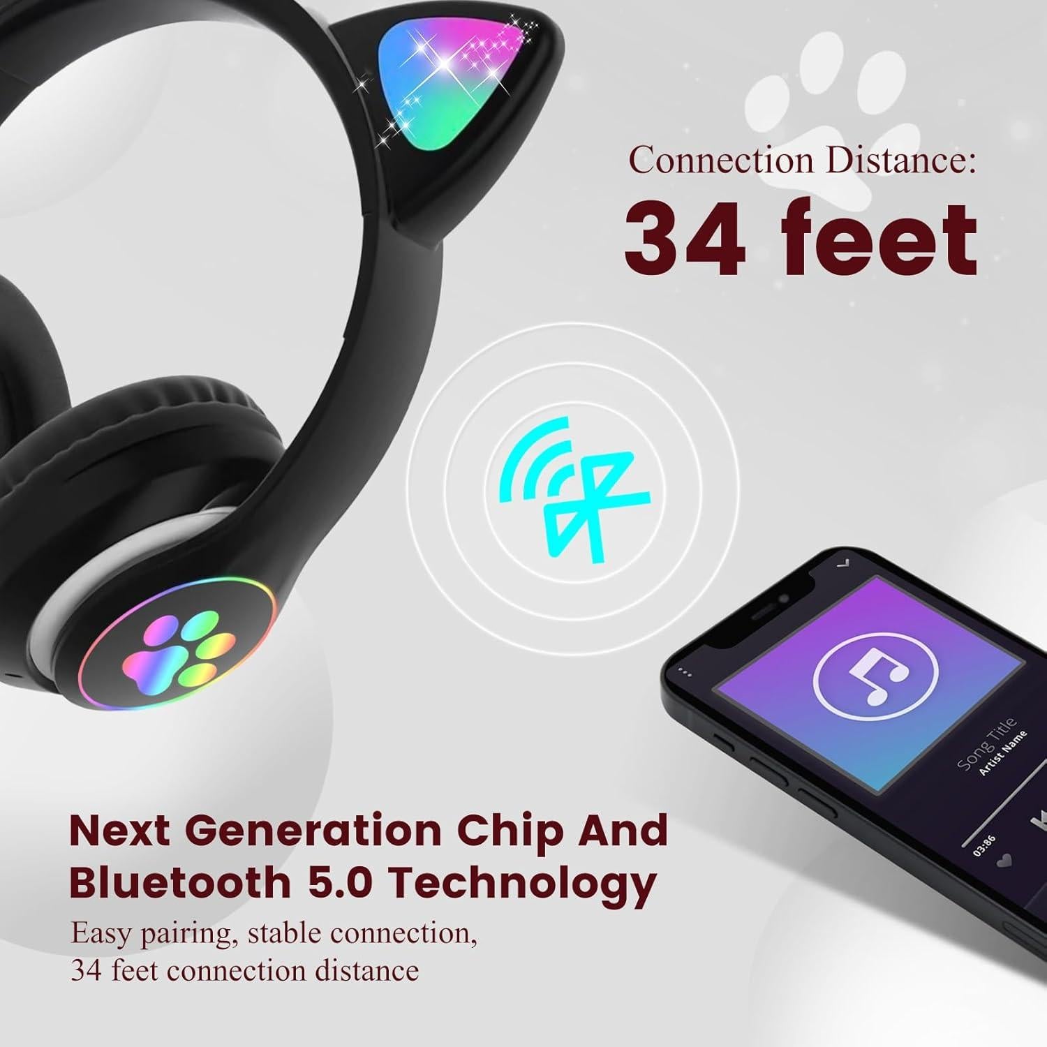 Auriculares Inalámbricos Bluetooth para Niños DVUIYYL B35 con Orejas de Gato