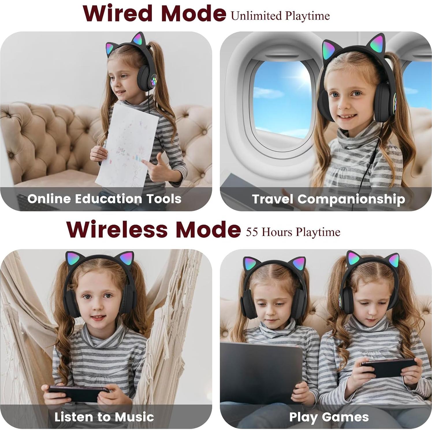 Auriculares Inalámbricos Bluetooth para Niños DVUIYYL B35 con Orejas de Gato