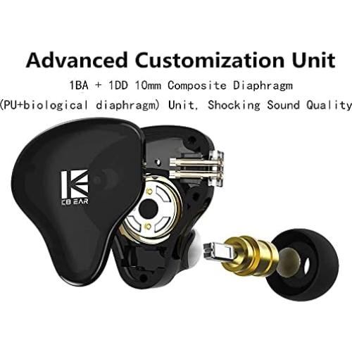 KBEAR KS2 in Ear Earphone, IEM 1BA 1DD Stereo in Ear Headphones,HiFi Over Ear Earbud Headset Noise Cancelling Hybrid Earphone with Removable Cable for Running Walking (No mic, KS2 Dark)