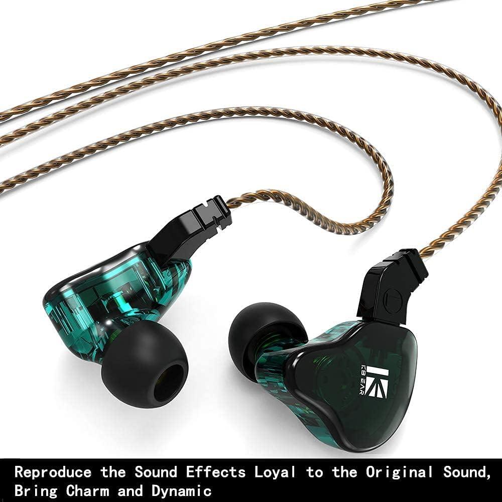 KBEAR KS2 in Ear Earphone, IEM 1BA 1DD Stereo in Ear Headphones,HiFi Over Ear Earbud Headset Noise Cancelling Hybrid Earphone with Removable Cable for Running Walking (No mic, KS2 Dark)