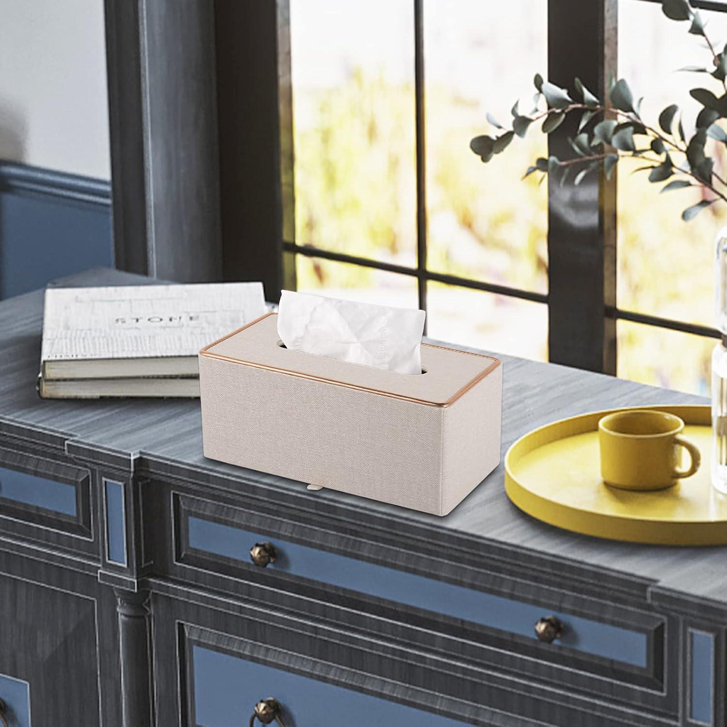 Porta Pañuelos de Cuero Beige RHCSZ Rectangular Magnético