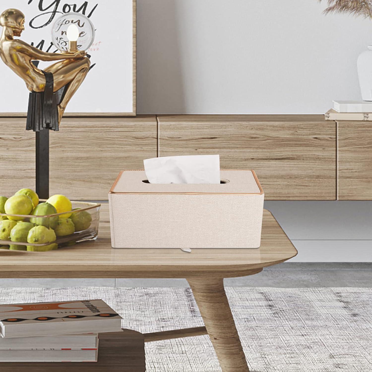 Porta Pañuelos de Cuero Beige RHCSZ Rectangular Magnético