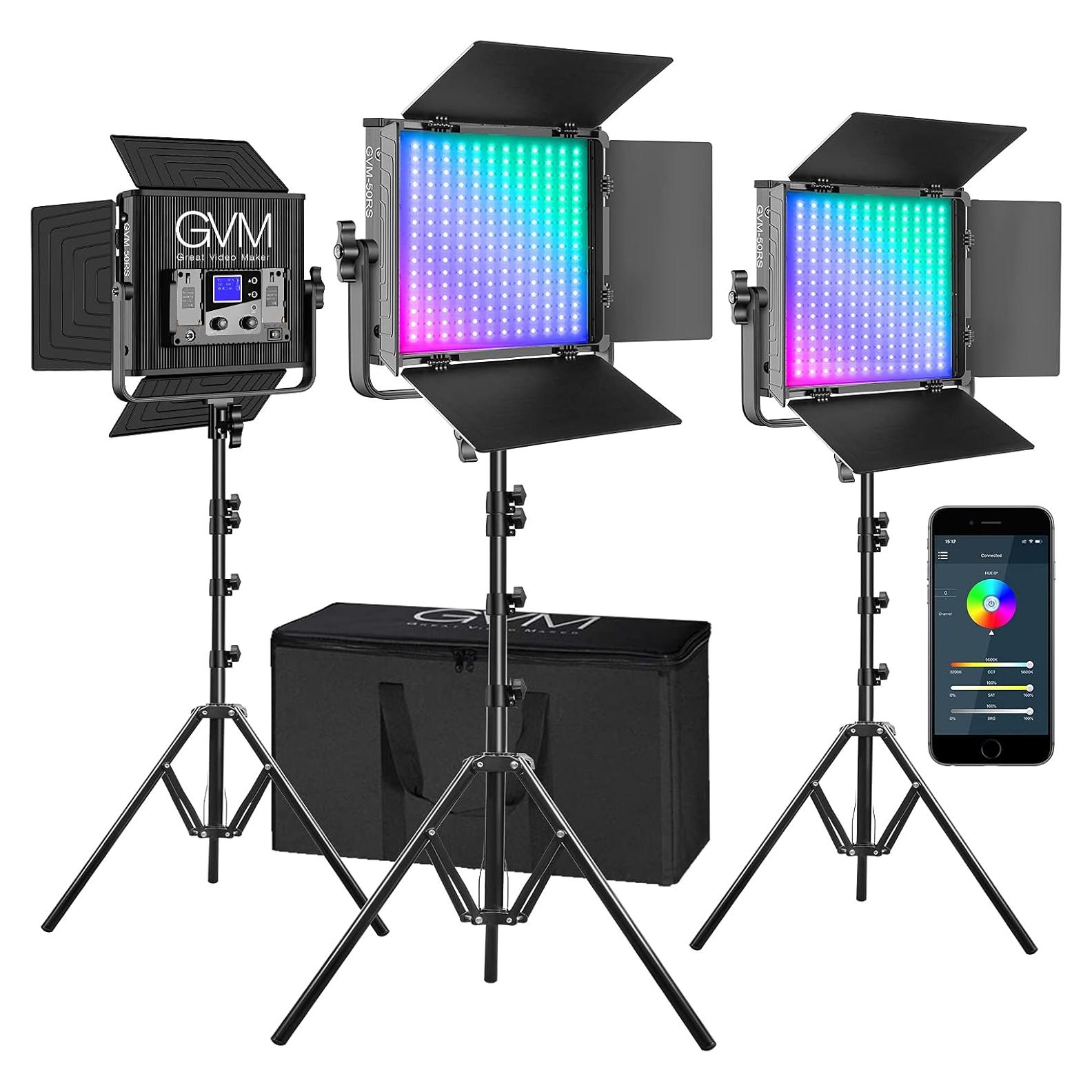 Luces de Video LED RGB GVM 50W con Control APP y Soporte Ajustable
