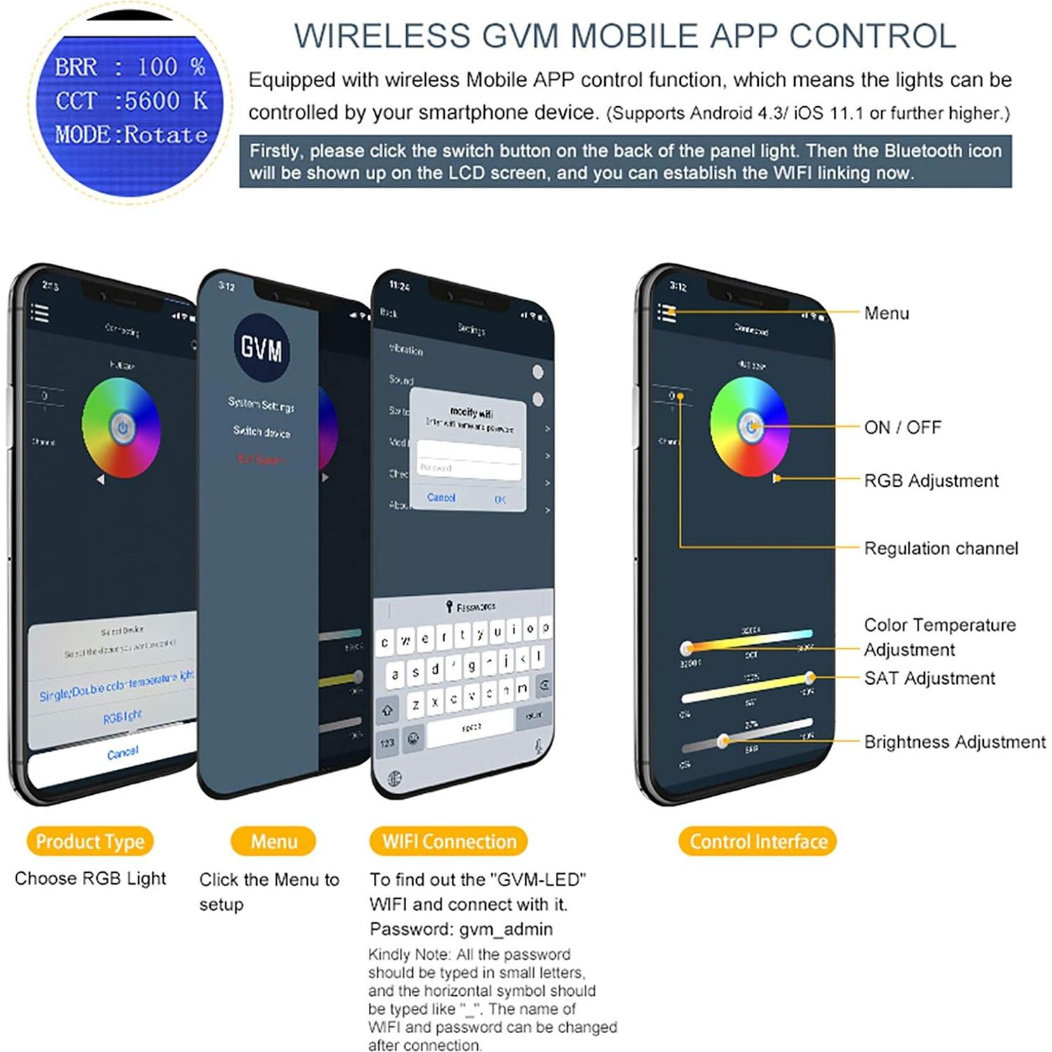 Luces de Video LED RGB GVM 50W con Control APP y Soporte Ajustable