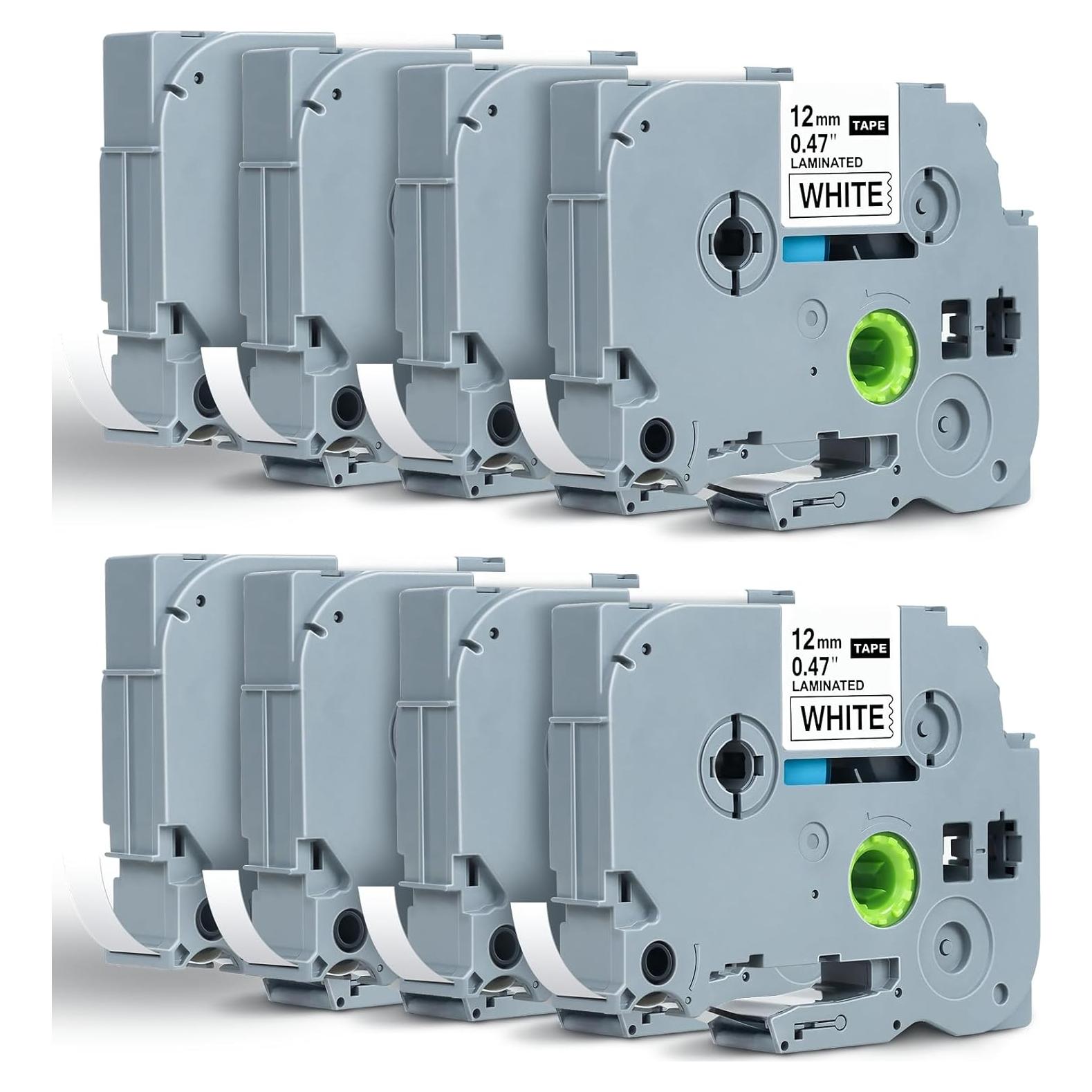 Cinta de Etiqueta Brother TZe 12mm Blanca - Paquete de 8