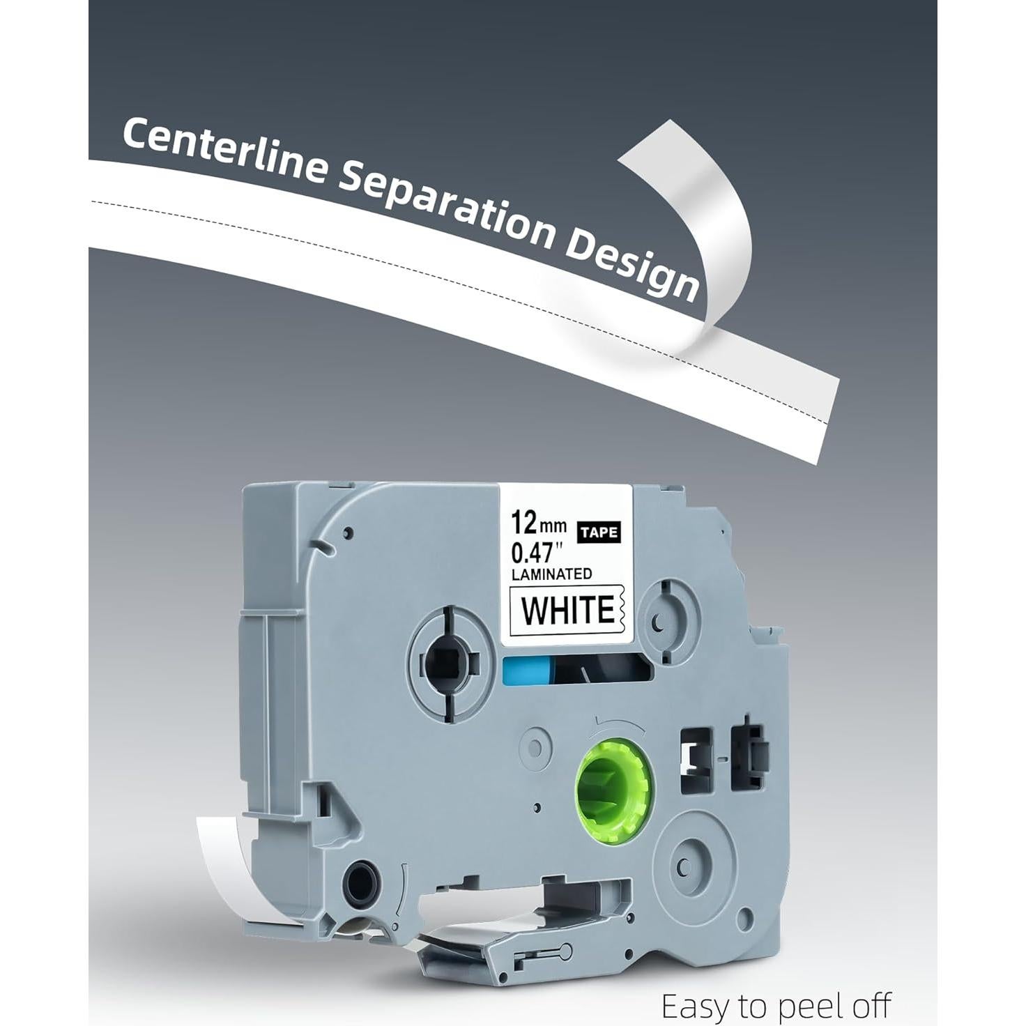 Cinta de Etiqueta Brother TZe 12mm Blanca - Paquete de 8