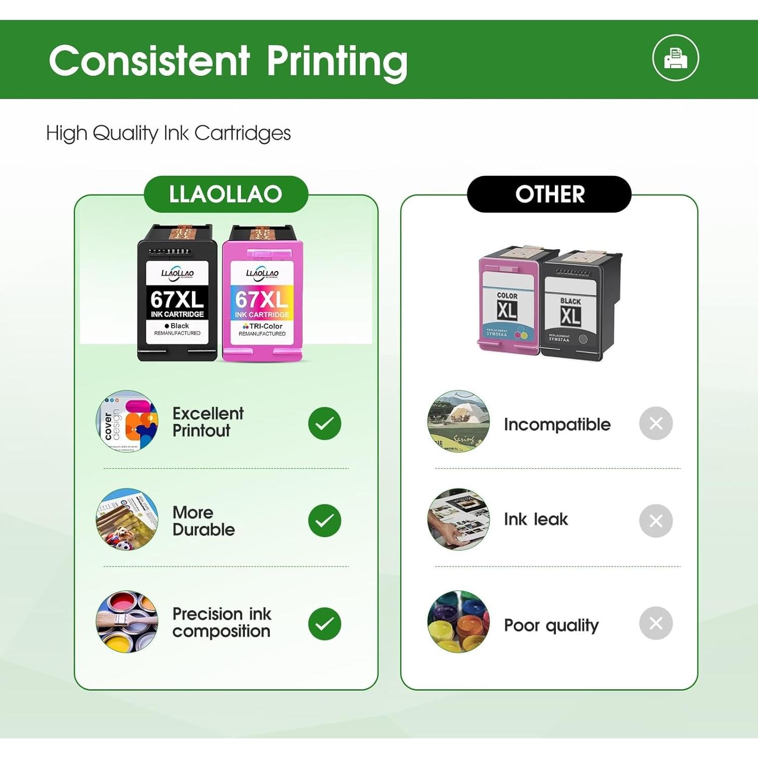 Cartucho de Tinta Remanufacturado LLAOLLAO 67XL Negro y Tricolor