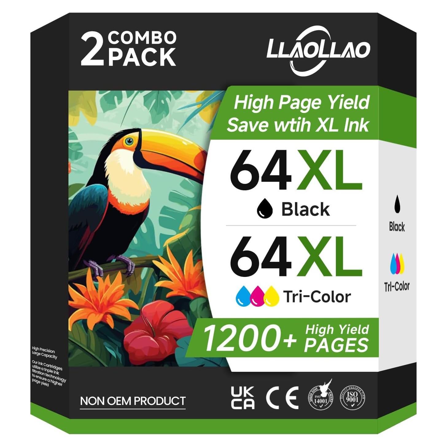 Paquete combinado de cartuchos de tinta 64XL LLAOLLAO Negro y Color
