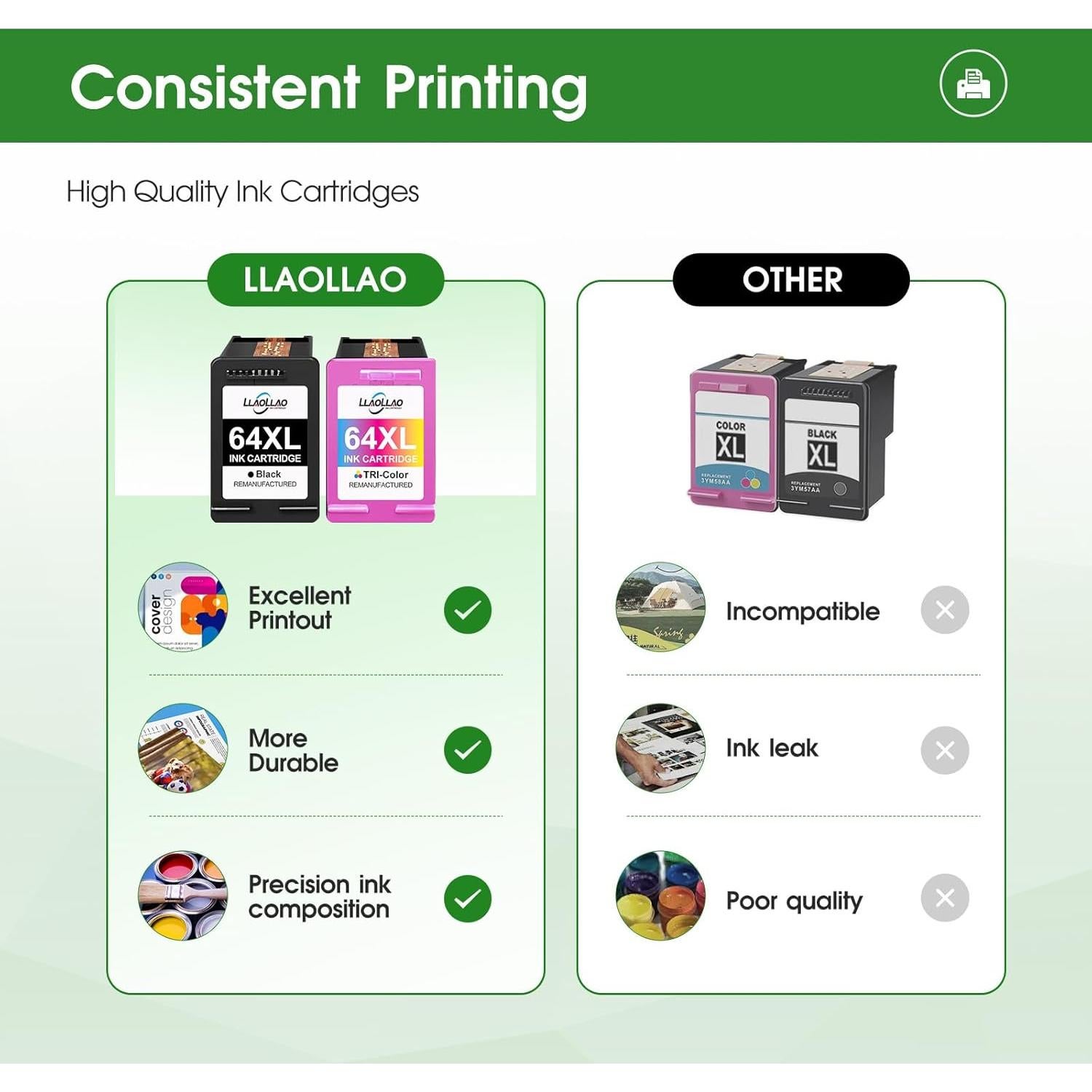 Paquete combinado de cartuchos de tinta 64XL LLAOLLAO Negro y Color