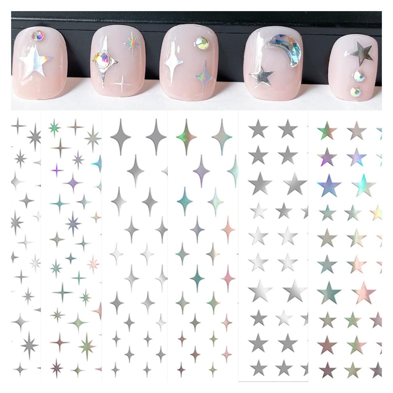 Calcomanías de Uñas IHUKEIT Aurora Plateadas - 6 Piezas