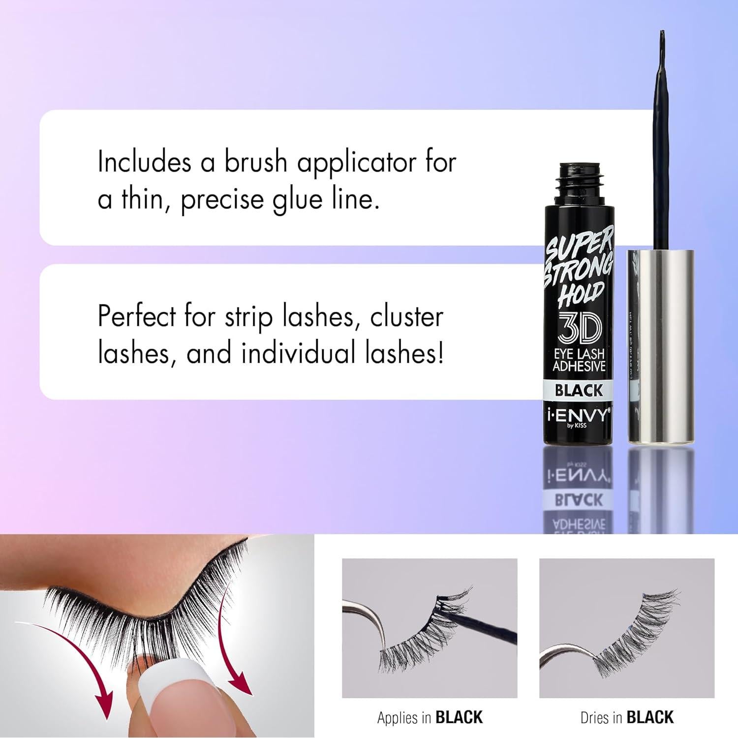 Adhesivo para Pestañas Postizas KISS 3D Negro Hipoalergénico