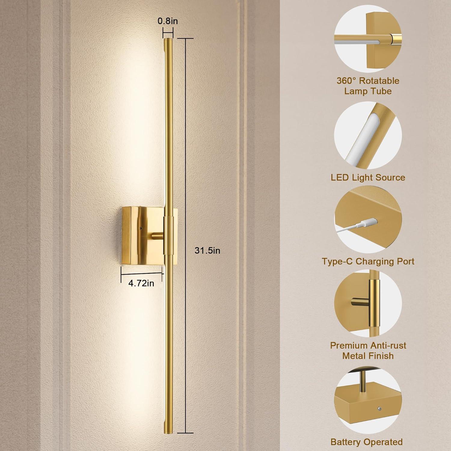 Lámpara de Pared LED Recargable Gift4U 80cm Dorado