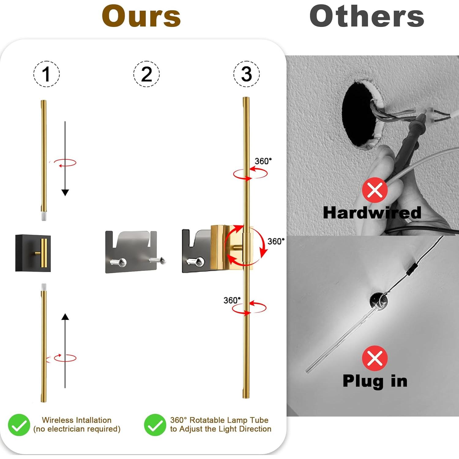 Lámpara de Pared LED Recargable Gift4U 80cm Dorado