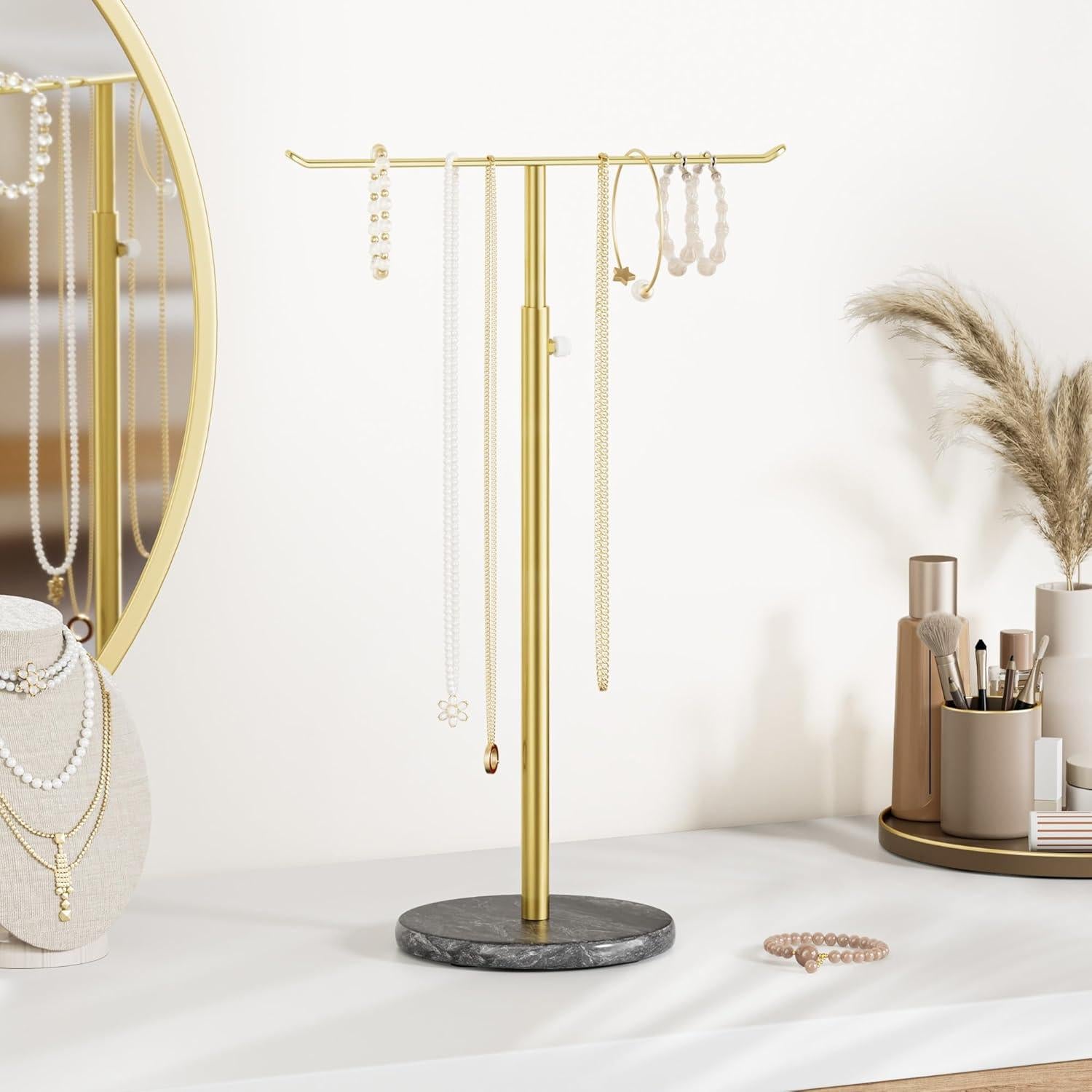 Soporte de Joyería Josmimic T-Bar Ajustable con Base de Mármol