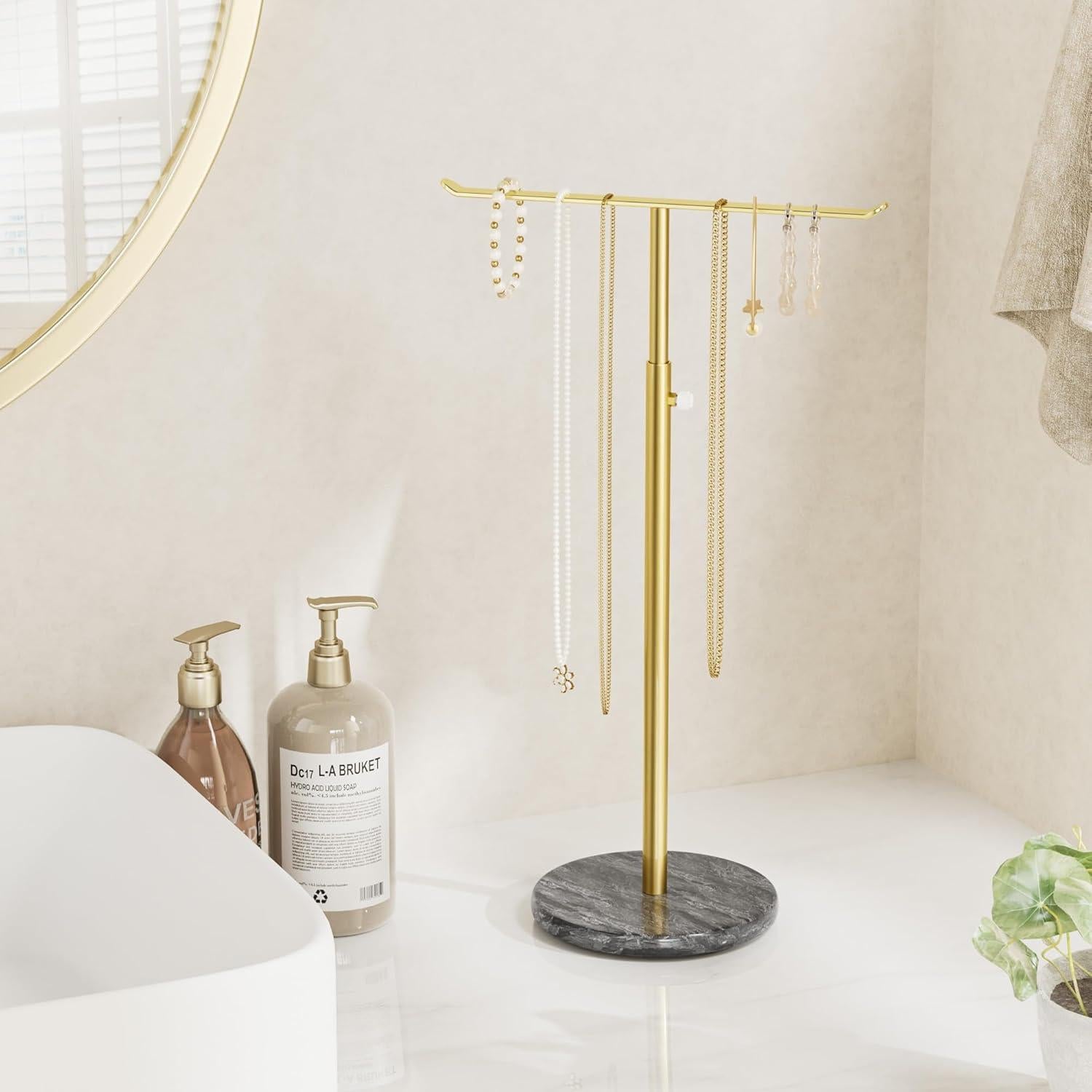 Soporte de Joyería Josmimic T-Bar Ajustable con Base de Mármol