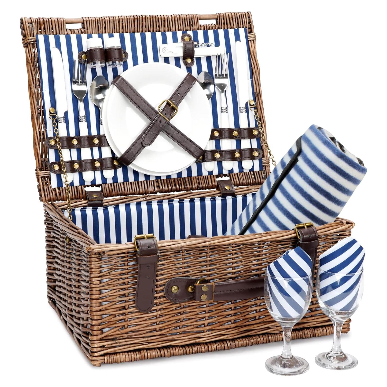 Cesta de Picnic de Mimbre INNO STAGE para 2 con Manta Impermeable